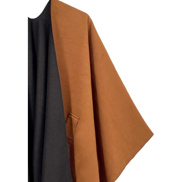 Women Shawl Wrap Poncho Ruana Cape Open Front Cardigan Fall Winter Brown Black - Picture 6 of 6